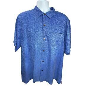 Tommy Bahama Button-Up Shirt – Textured Blue – Short Sleeve – Size XL 100% Silk